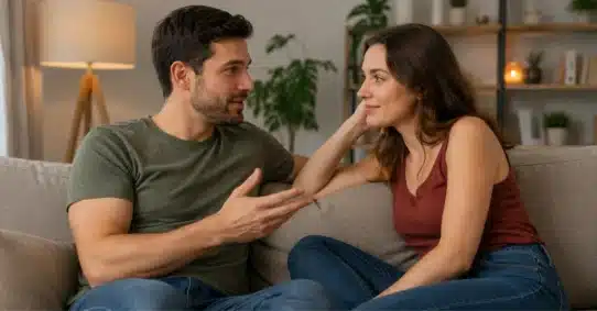 Couple having an open conversation about sex and intimacy