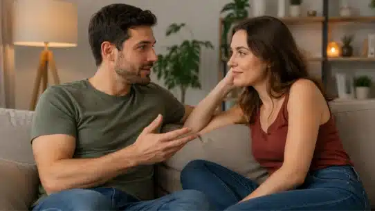 Couple having an open conversation about sex and intimacy