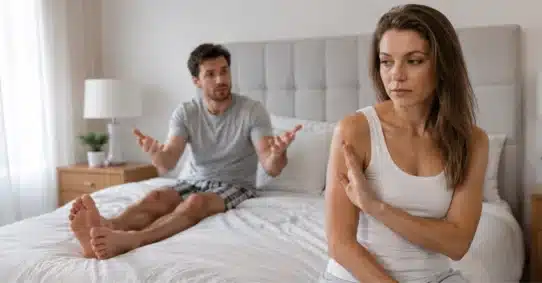 Woman setting boundaries with partner over spontaneous erections