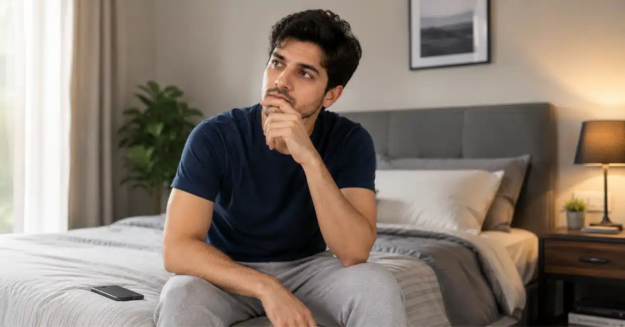 Thoughtful man considering health effects of not ejaculating