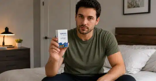 Man holding Kamagra Oral Jelly while checking onset time
