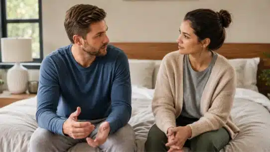 Couple discussing ejaculation differences in men and women