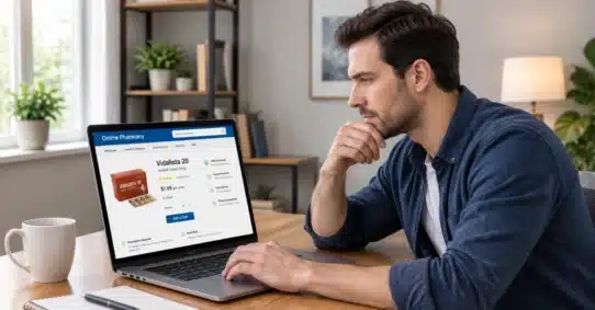 Man shopping online for authentic Vidalista tablets