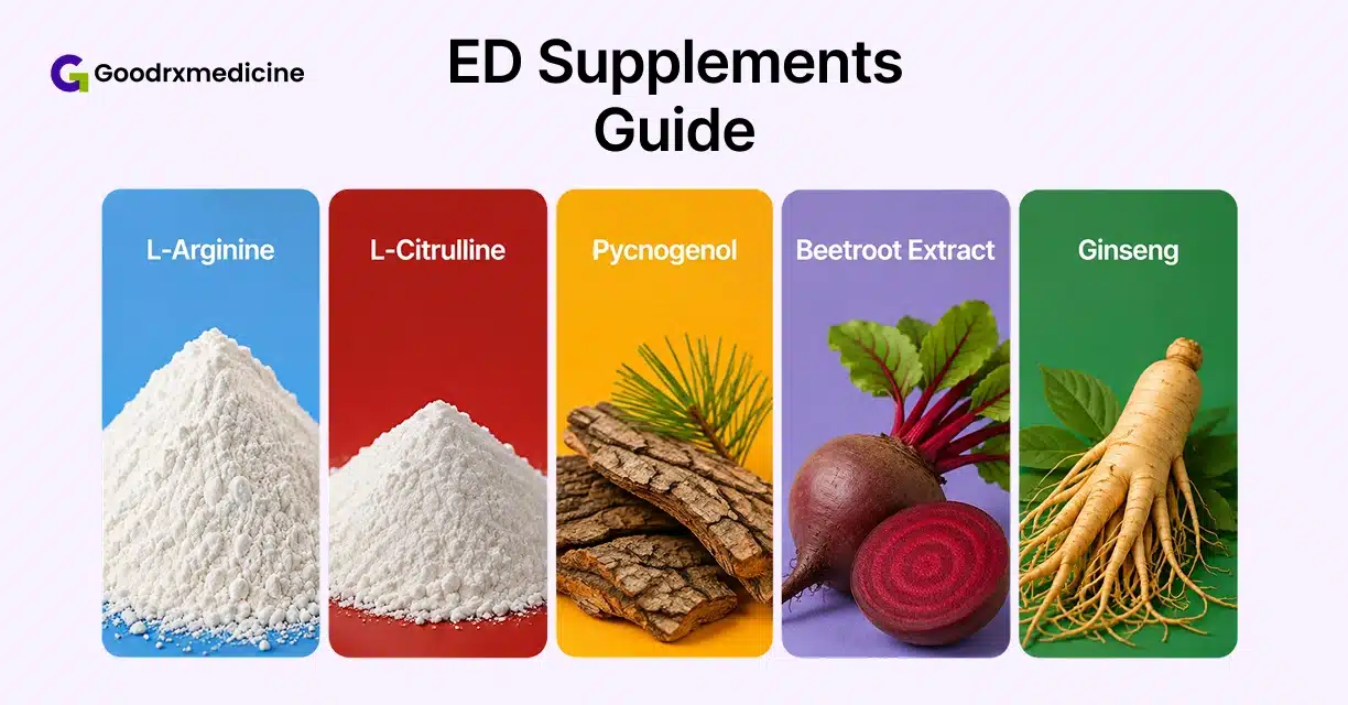 L-arginine, L-citrulline and herbal nitric oxide supplements for ED