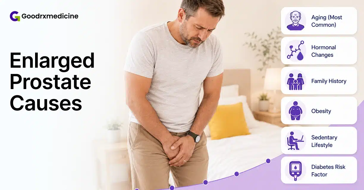 Man holding his groin with enlarged prostate causes and risk factors