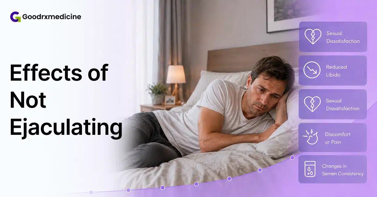 Man lying awake in bed with effects of not ejaculating for a long time