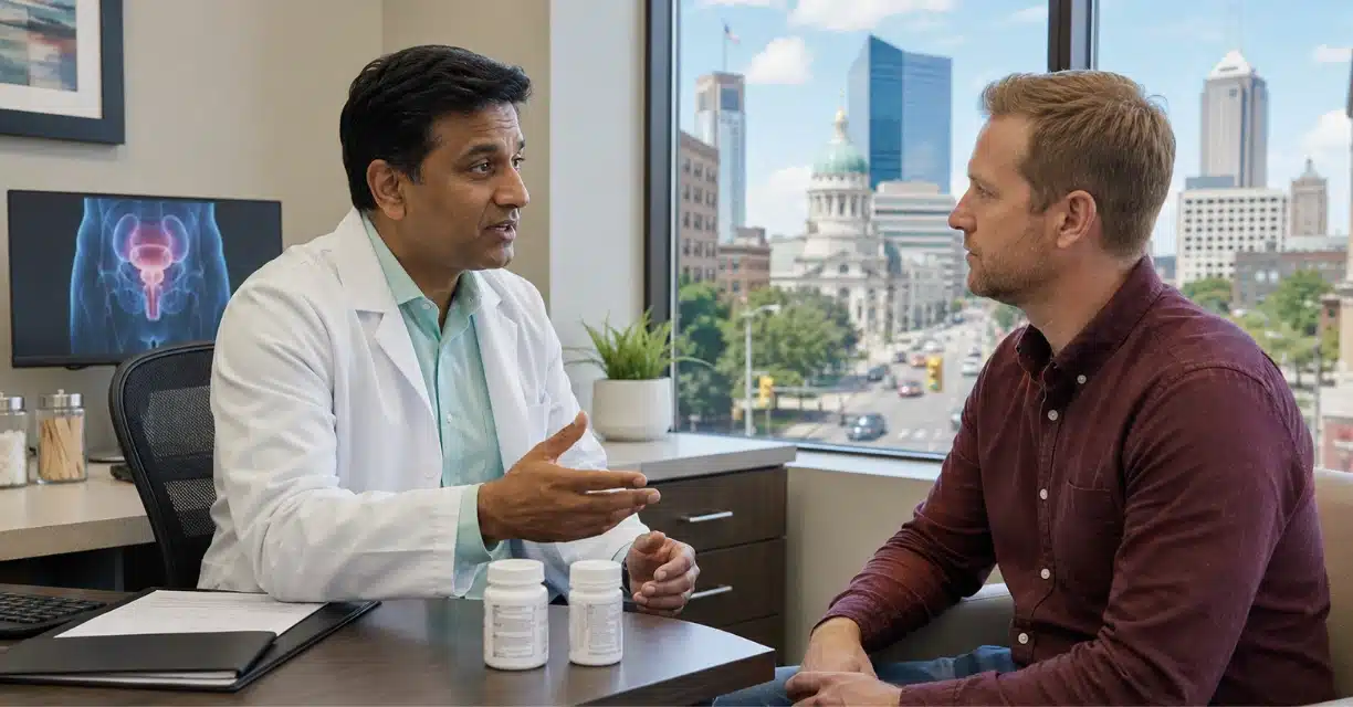 Doctor discussing erectile dysfunction treatment with male patient in Indianapolis