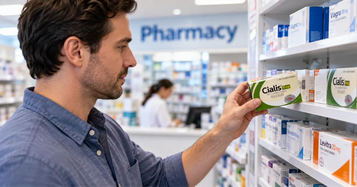 Man choosing Cialis 20 mg at a pharmacy in Denver