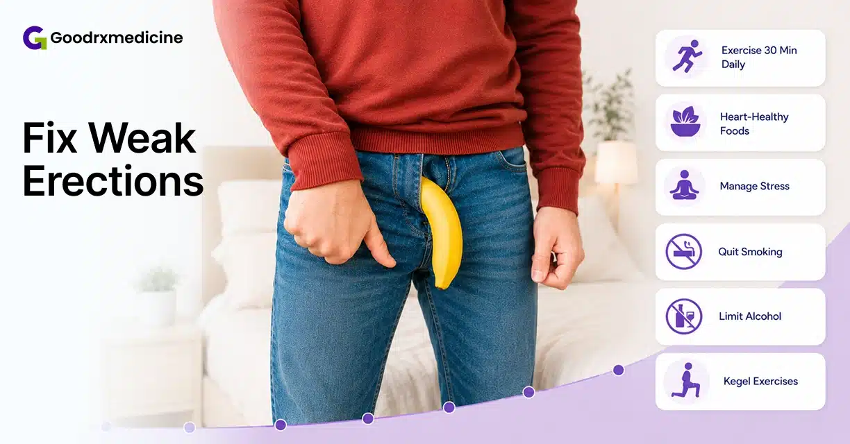 Man holding a banana at his groin with tips for improving weak erections