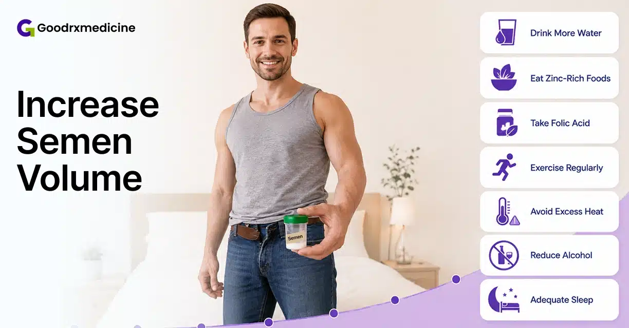 Man holding a supplement bottle with tips to increase semen volume