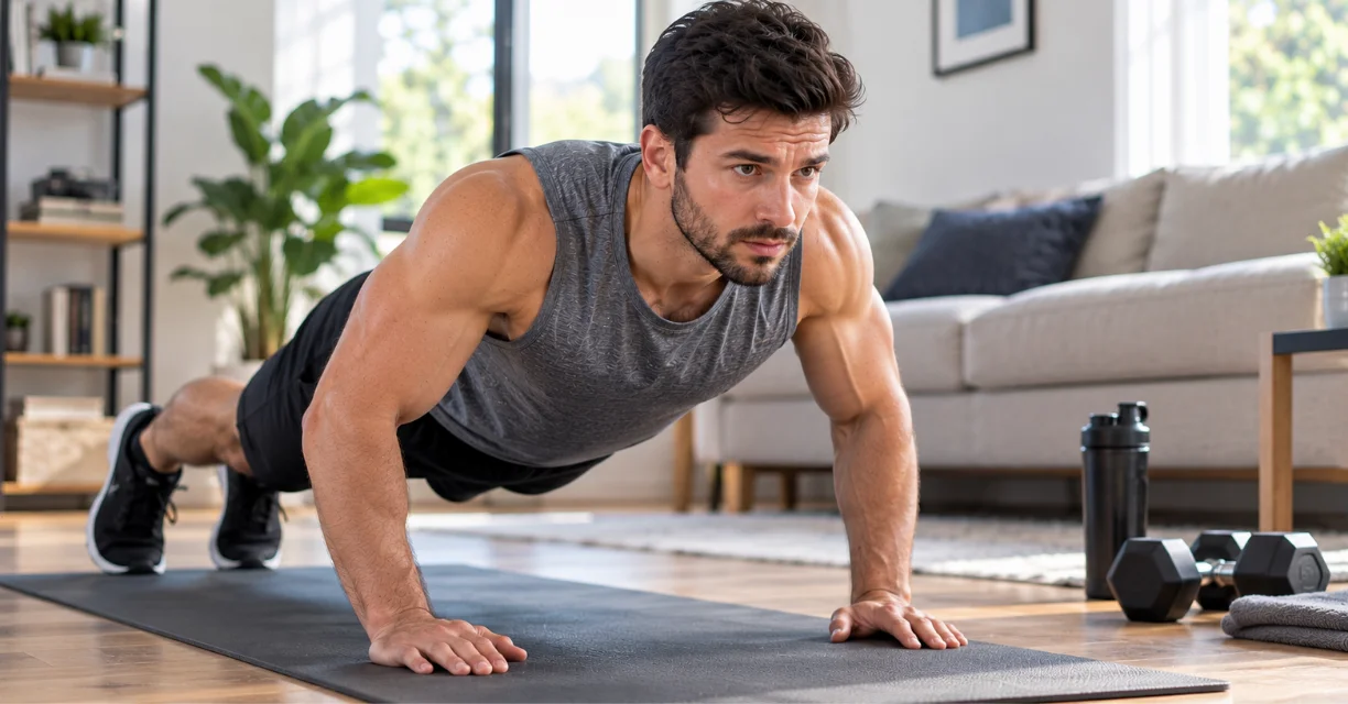 Man doing push-ups while exploring the benefits and risks of high testosterone