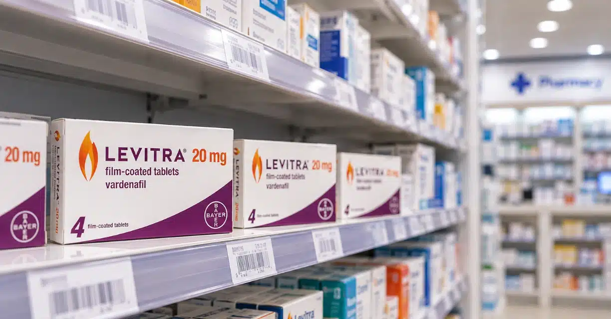 Levitra 20 mg medicine boxes displayed on pharmacy shelf in Nashville