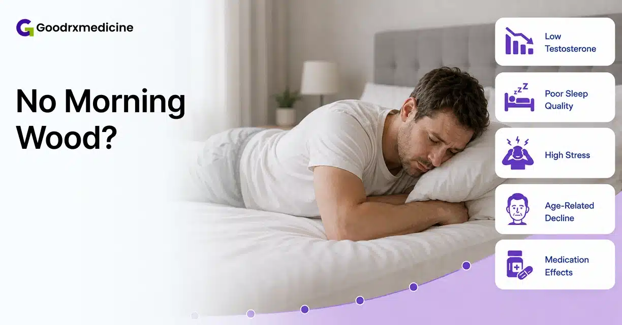 Man lying on bed beside common causes of no morning wood
