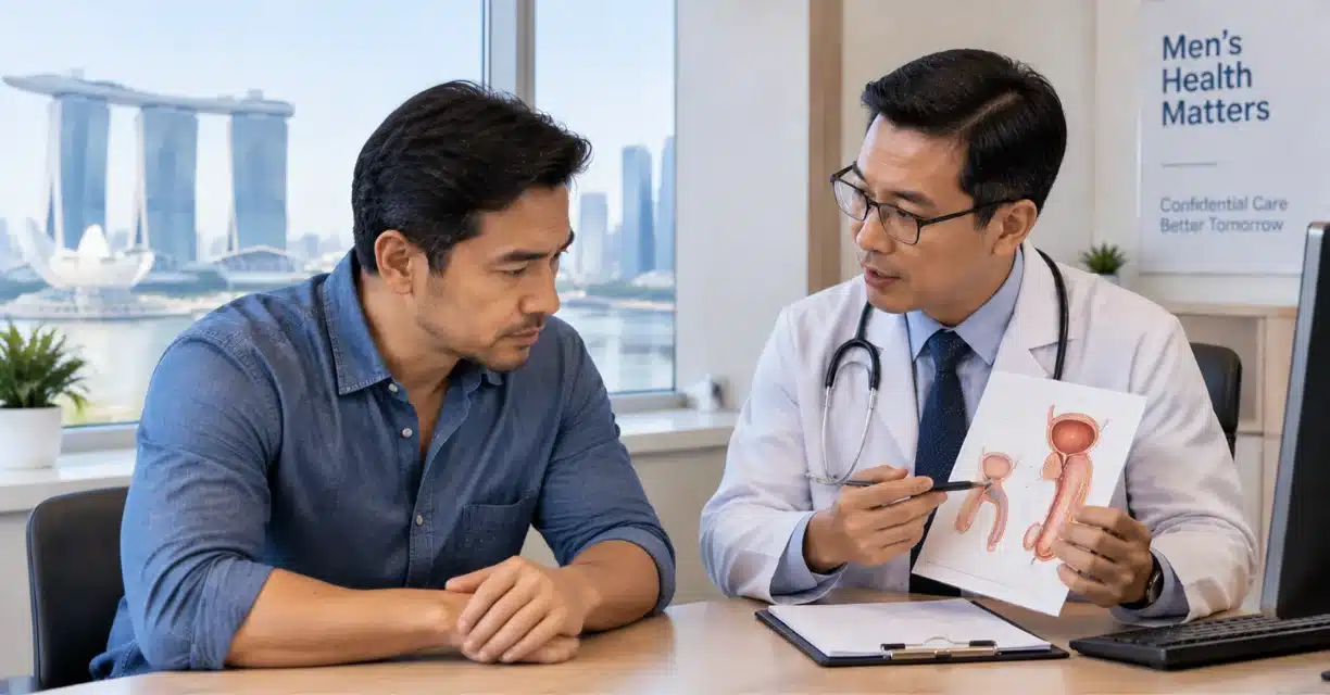 Doctor discussing premature ejaculation treatment with a male patient in Singapore
