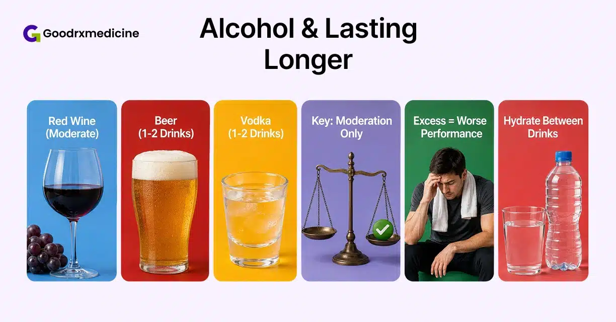 Wine, beer and vodka beside guidance on alcohol and lasting longer