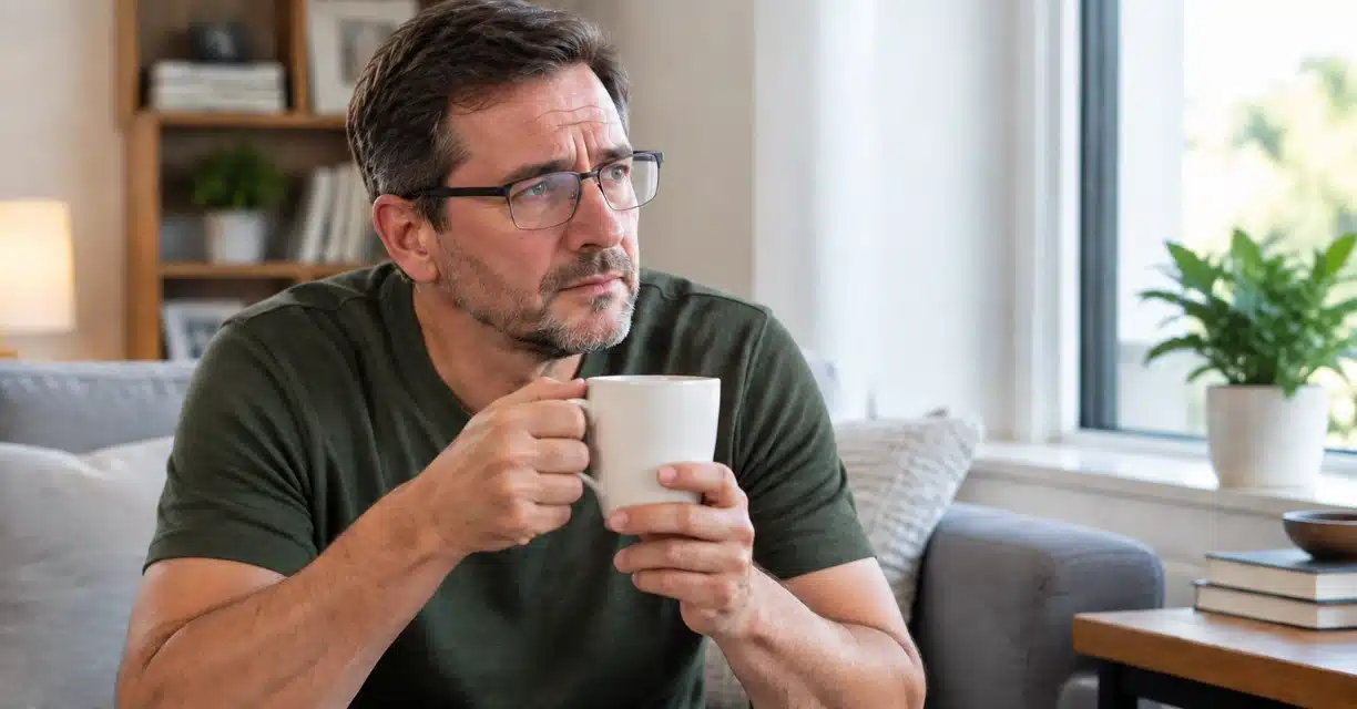 Man holding coffee while considering caffeine intake with glaucoma