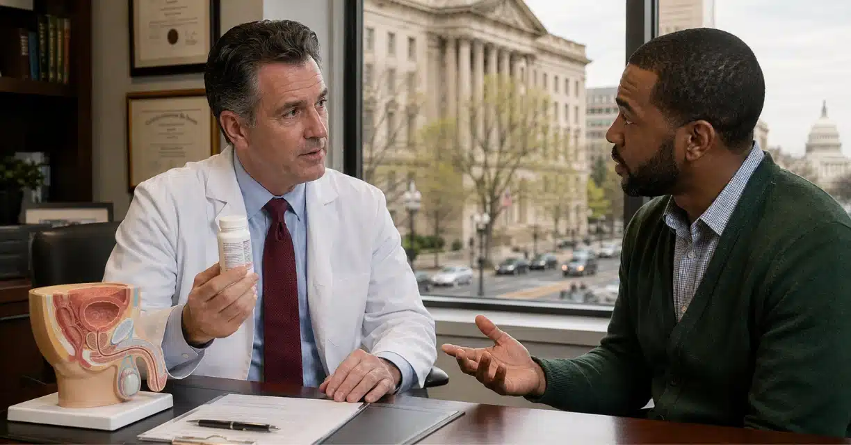 Doctor discussing erectile dysfunction treatment with male patient in Washington DC