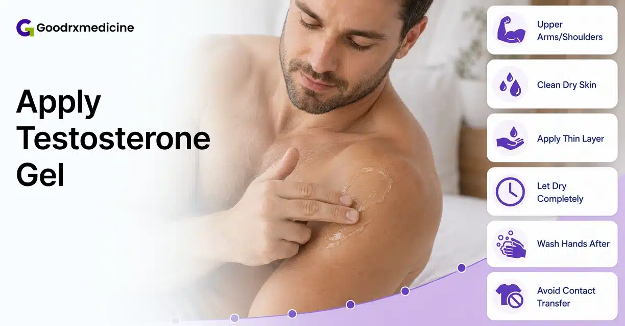 Man applying testosterone gel to upper arm and shoulder for absorption