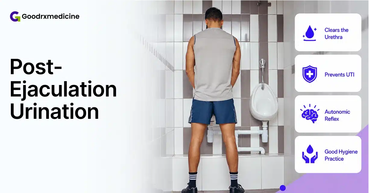 Man standing at urinal illustrating urination after ejaculation